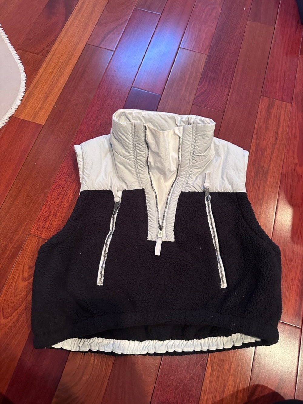 FP Movement by Free People Black and White Sherpa mix cropped Vest